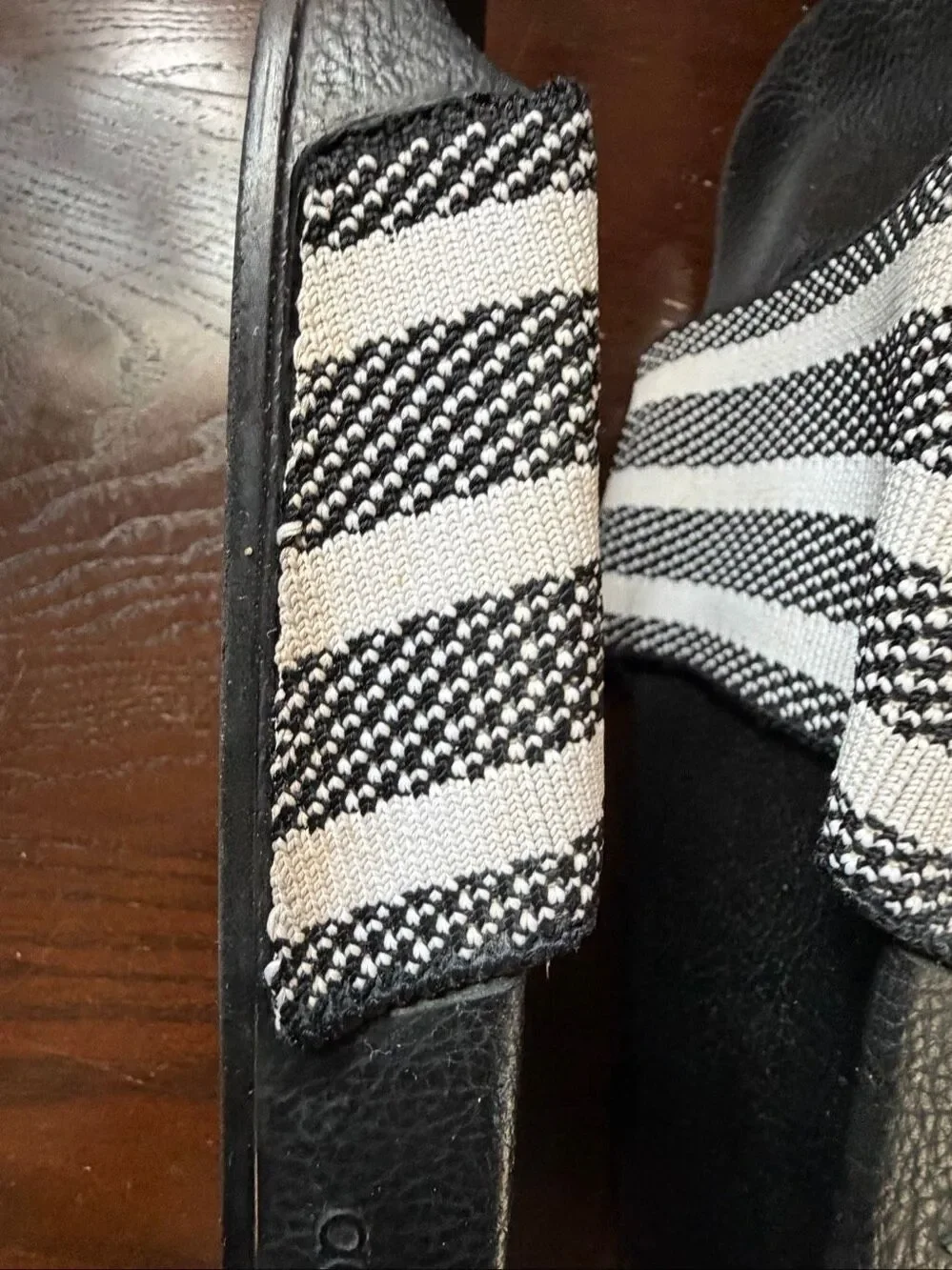 Adidas Men’s Woven Fabric Strap Slides – Black/White – Size 9